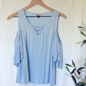 Light Blue Cold-Shoulder Top
